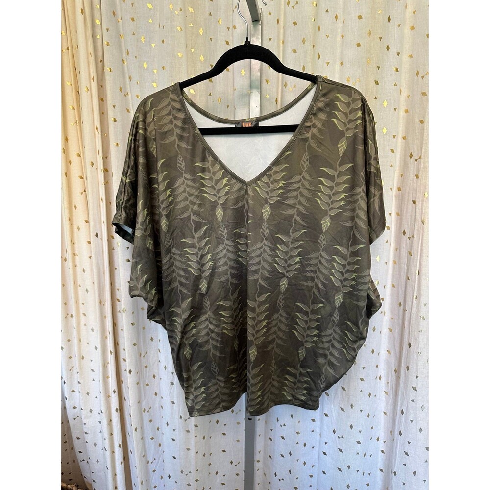 Luz Hawaiian Tropical Floral Heliconia V-Neck Dolman Short Sleeve Top M